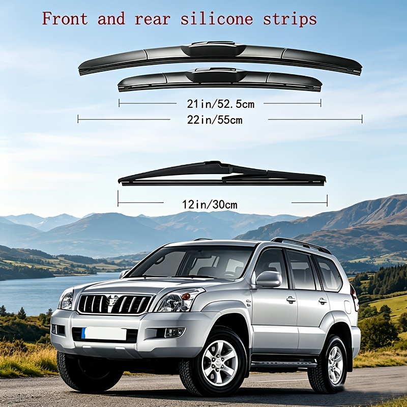 TEMU 3pcs For 120 J120 2002-2009 22" + 21"+ 16" Front Rear Wiper Blades Windshield Windscreen Window Cutter Front And Rear Silicone Wiper Strips