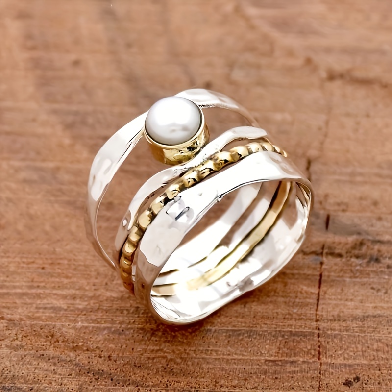 

Bohemian-inspired Alloy Ring With Pearl Accent, Jewelry, Ideal For Gifts And Parties - No Plating,