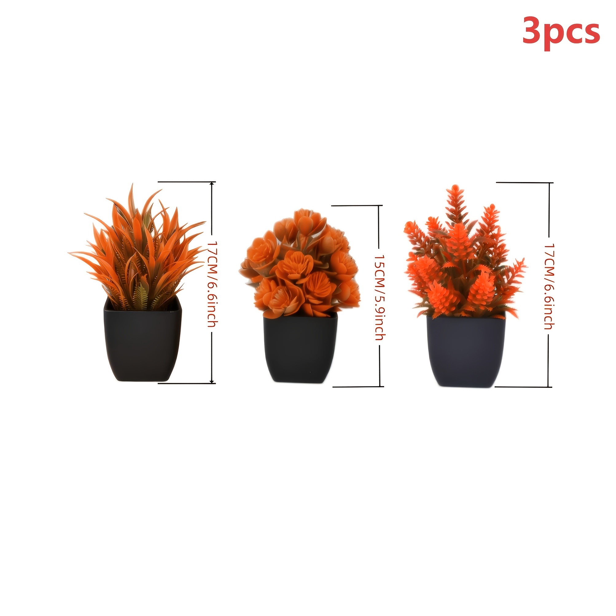TEMU 3pcs, Artificial Potted Plants, Autumn-style Artificial Flowers, Fall Artificial Greenery Desk Decor, Suitable For Autumn Party, Birthday Party