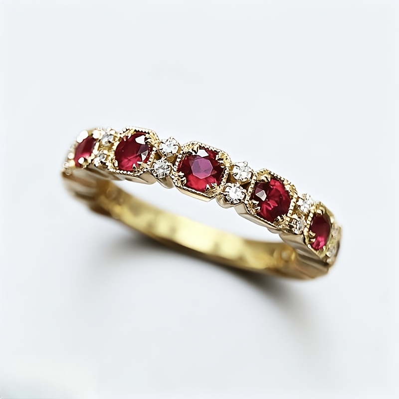 Women's Vintage Inlay Red Zirconia Eternity Ring