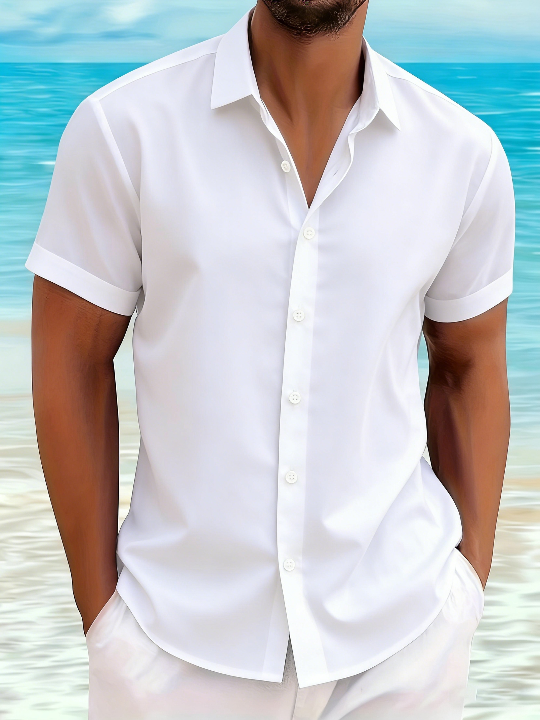 Alternative view of Camisa Casual de Cuello Giratorio para Hombre en Color Sólido, Ideal para Oficina, Salidas, Negocios, Vacaciones y…