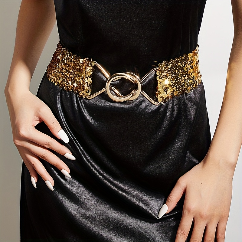 1pc ceinture élastique à paillettes dorées femme cinceur Temu