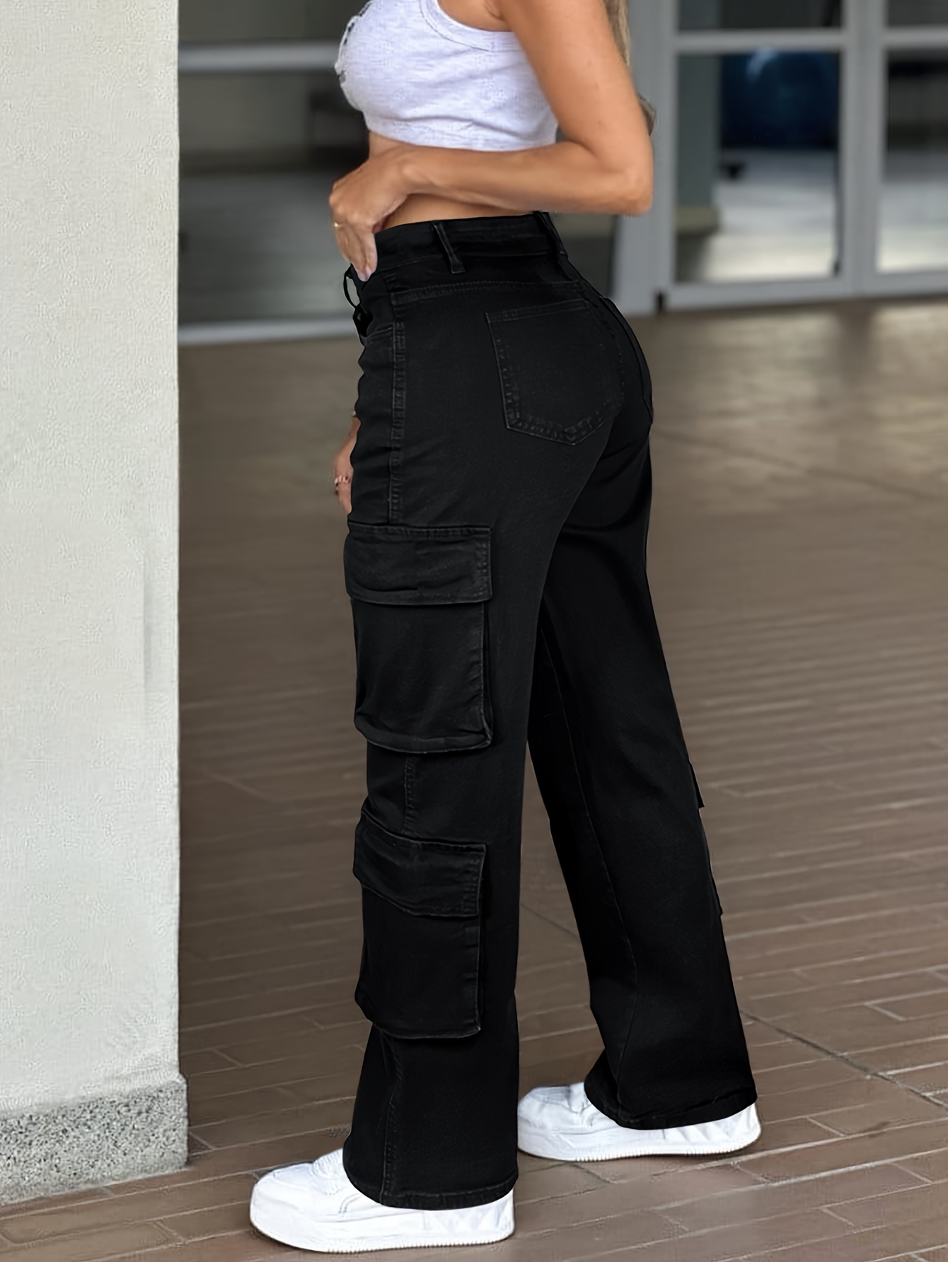 25AW Women'S Casual High-Waisted Cargo Pants with Multiple Pockets - Stretchy, Loose Fit, Mid-Waist Gray Jeans, Ideal for Everyday Wear, Comfortable Clothing|Casual Style Pants| Medium Stretch Fabric