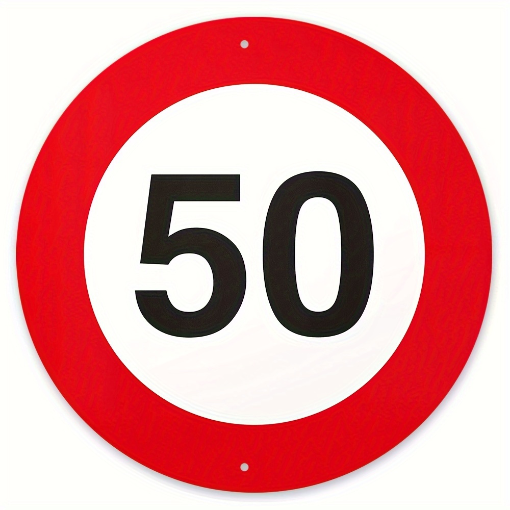 Image of A 127.0 Cm Round Aluminum Metal Sign - For A 50th Birthday, Modern Red And White Wall Art Decoration, Measuring 20.32x20.32 Cm - Ideal For A Coffee Bar, Bedroom, Kitchen, Or Living Room