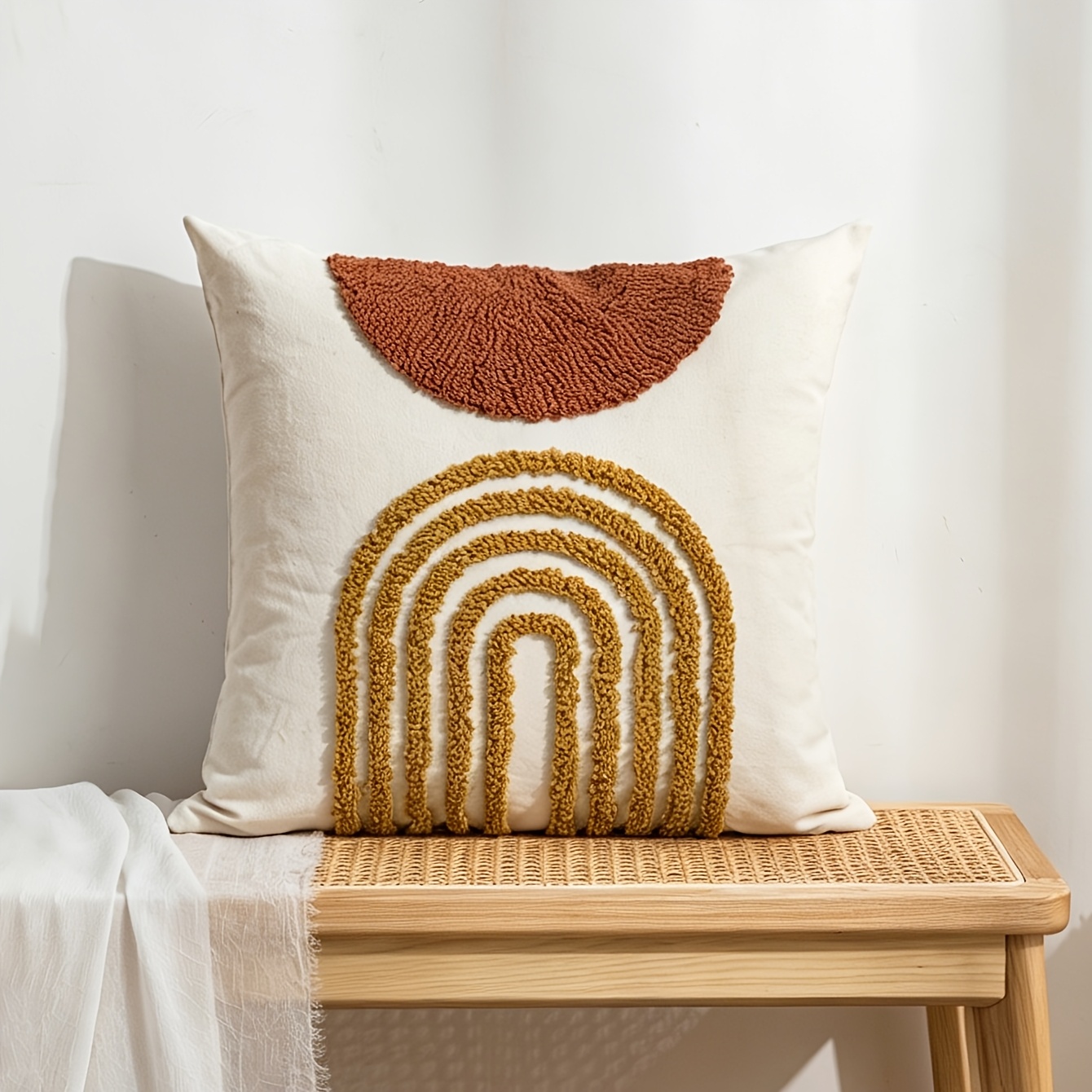 TEMU Housse de coussin géométrique semi-circulaire, style nordique moderne, anneau de vent en velours, technologie adaptée à la décoration de chambre
