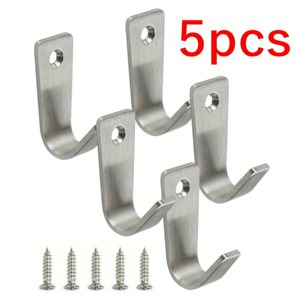 5pcs Wall-mounted Stainless Steel Single Hole Hooks, Suitable For Hanging Coats, Clothes, Hats, Bags, And Towels, Includes Screws, Utility Hooks