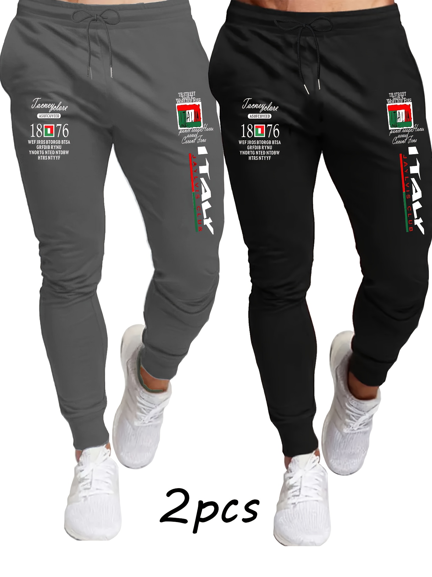 2pcs Men'S Fashion Casual Joggers | Breathable Sport Pants with Drawstring Waist, Comfortable Fit, Suitable for All Seasons, Featuring Print Pattern | Mature Style, Mid Waist, Slight Stretch Fabric