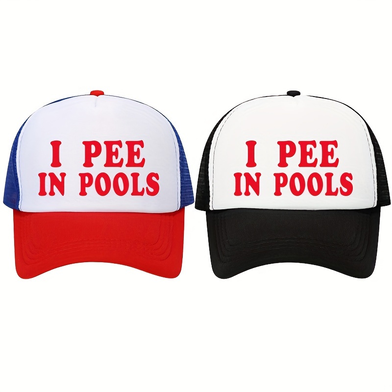 

Novelty Trucker Hat With "i Pee In Pools" Print, Breathable Mesh Baseball Caps, Adjustable Sun Protection Peaked Caps For Outdoor Activities