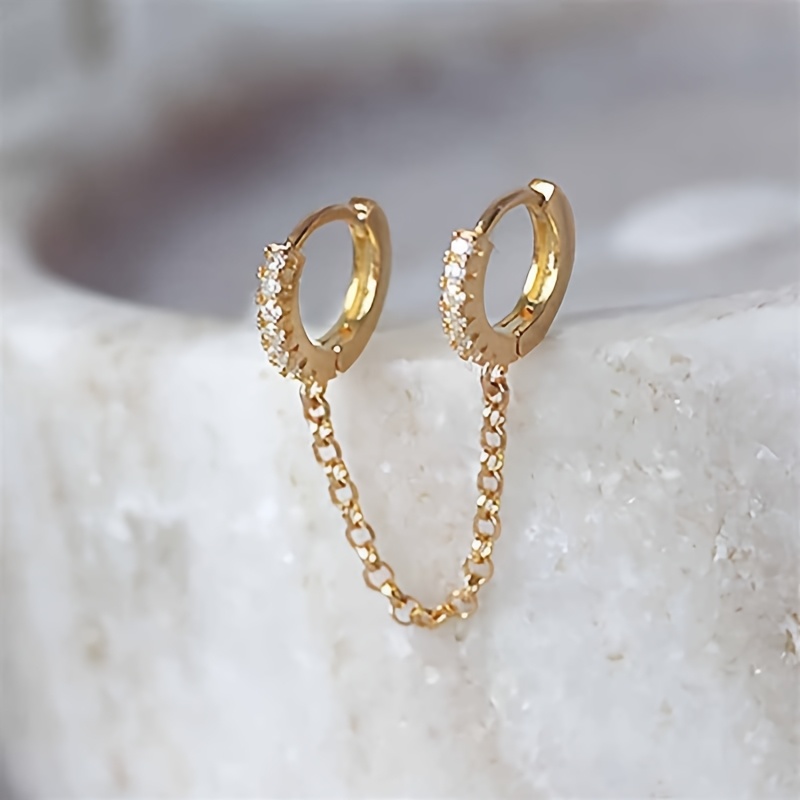 Stylish Double Hoop Earrings With Chain Tassels For Women - Ideal For Engagement Celebrations And Other
