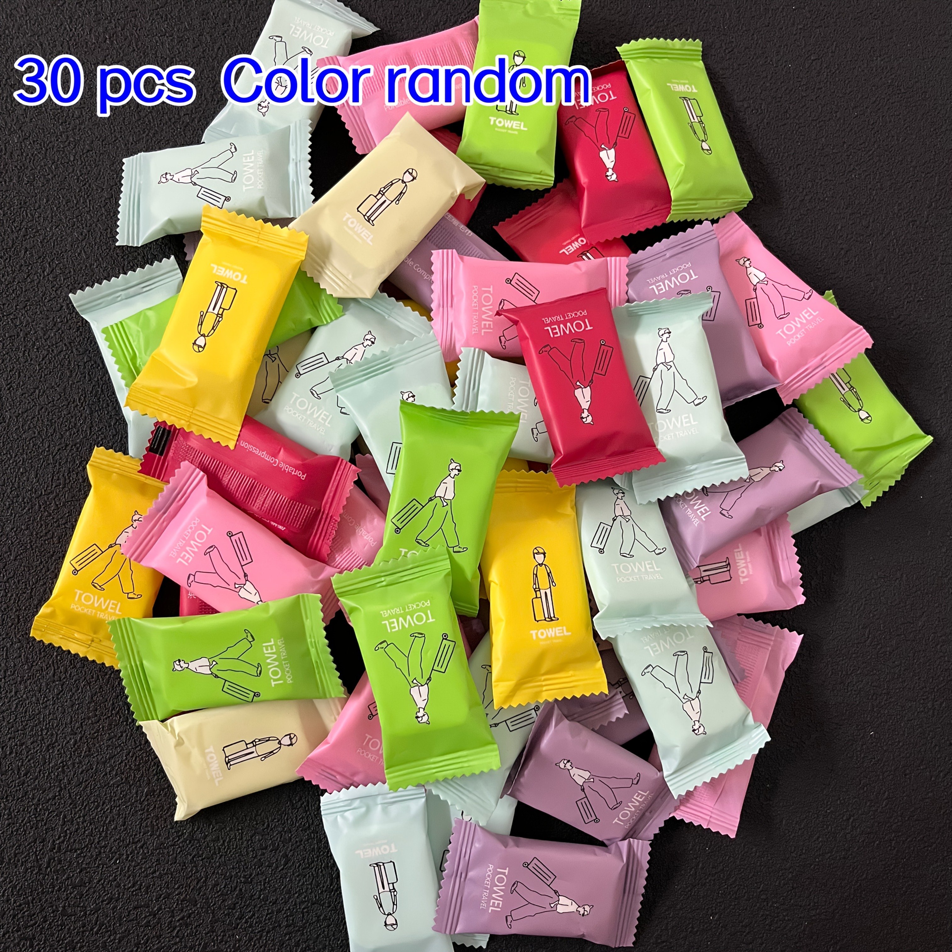 30/38/63pcs Random Color Pocket Travel Portable Compression Towel Disposable Thick Face Towel