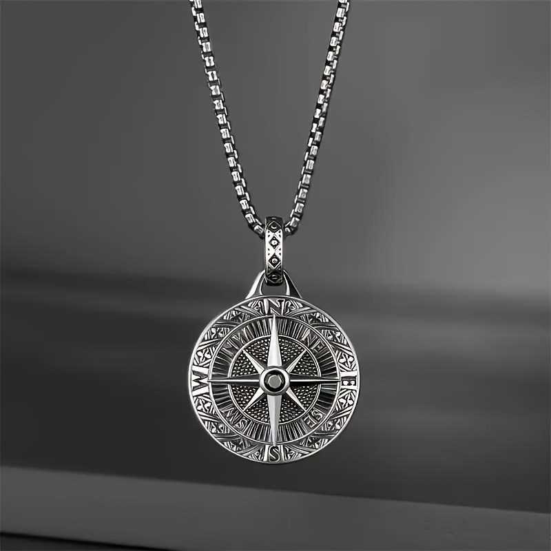 Men's Retro Compass Pendant Necklace, Trendy Accessory