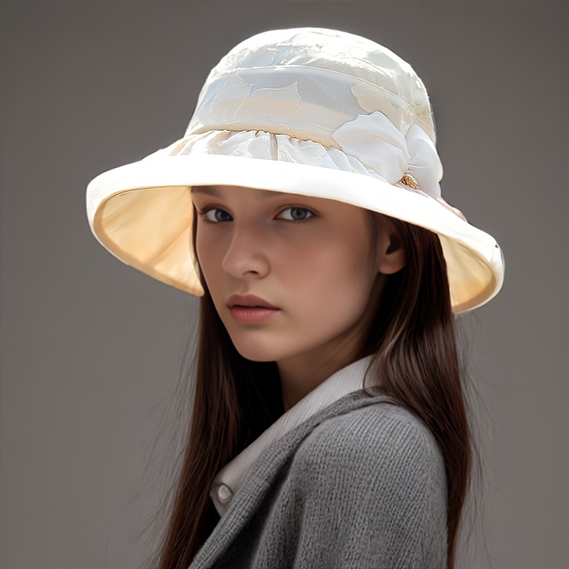 Solid Color Mulberry Silk Sun Hat Pleated Bucket Hat Summer UV Protection  Sunshade Hats For Women