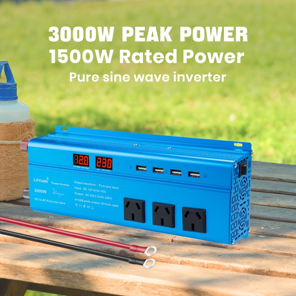 TEMU Lvyuan Pure Sine Wave 1500w Power Inverter, 3000w () Car Electronic Inverter, Power Converter, Power Outdoor Camping Emergency Backup Conversion