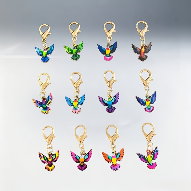 TEMU 12pcs Set Of Colorful Hummingbird Keychains, Enamel Bird Keychains, Suitable For Backpacks, Handbags, And Car Keys, Cute Hummingbird Gift For