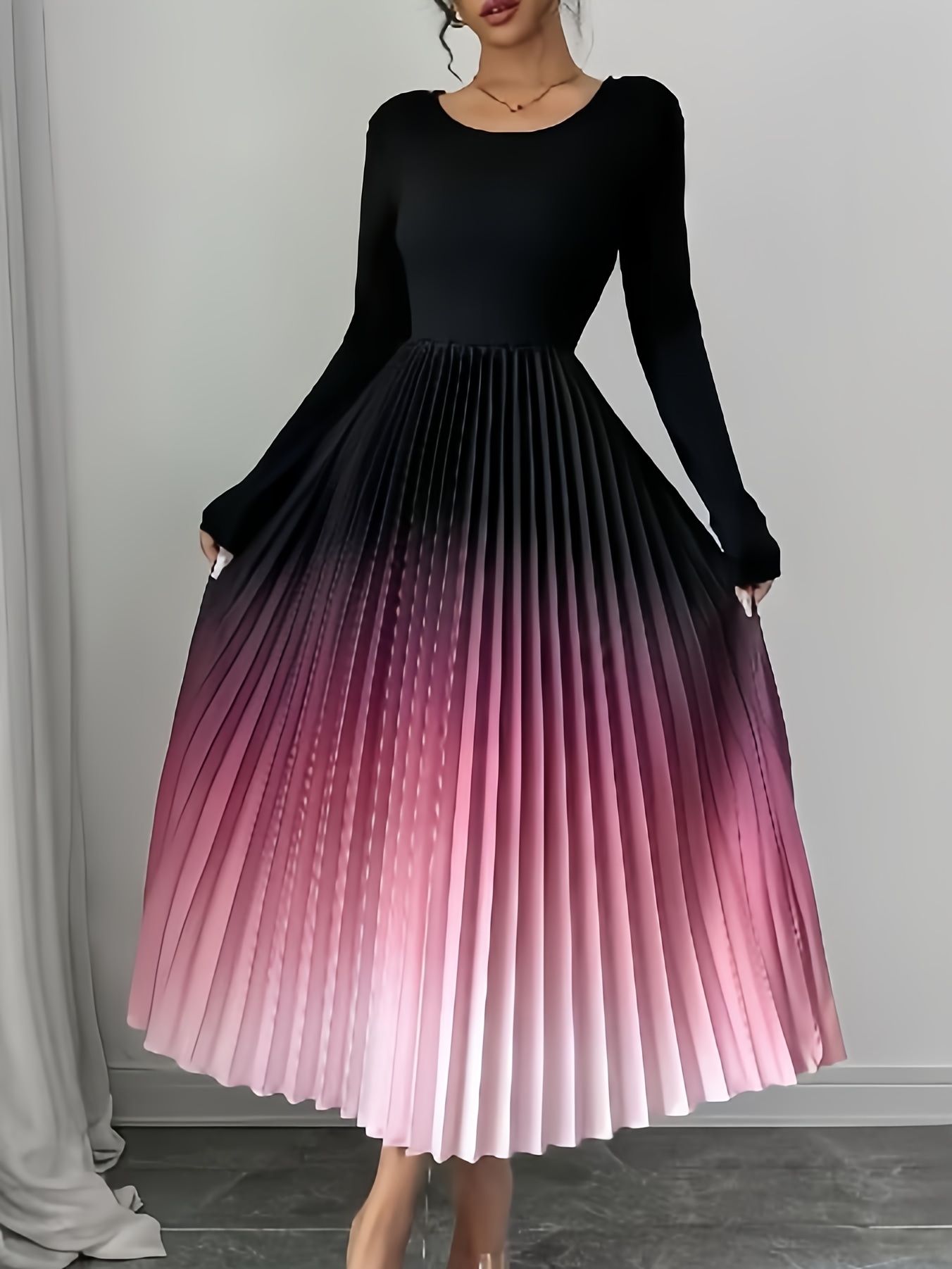 strapless open back dress Marlee Asymmetrical Slinky Maxi Dress / Ombre Pink | Meshki main image 1