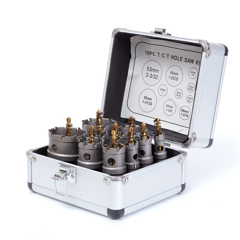 Image of 10pcs 16-53mm Tct Kit Tipped Drill Bit Set Cutter For Plate Metal