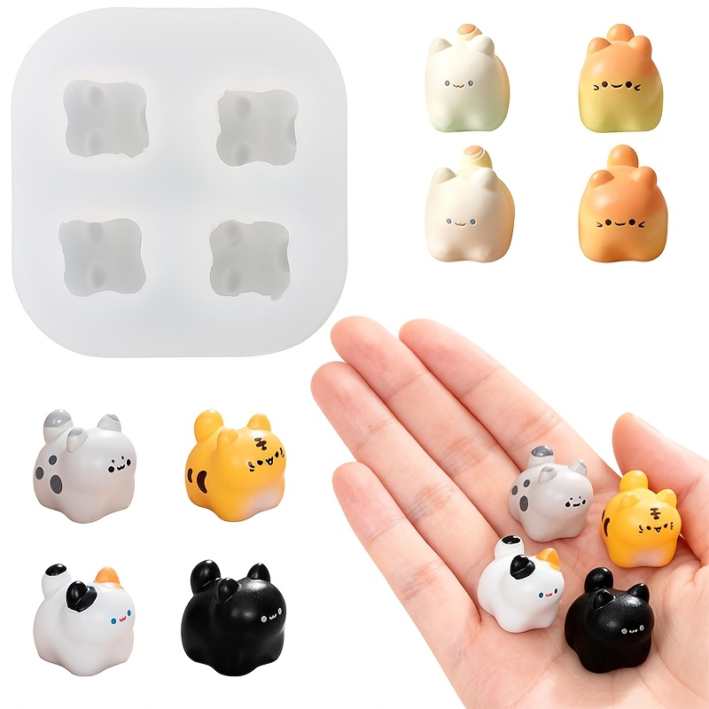 TEMU Mini Moule en Silicone Chat, Adorable Moule de Moulage en Résine Animal Kitty pour Artisanat en Résine Époxy, Miniature Figurine Moule pour