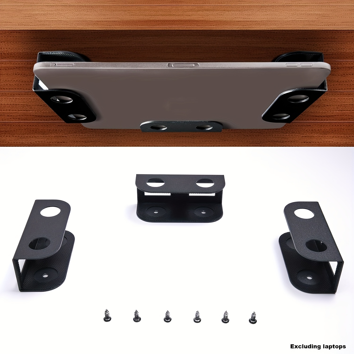 Image of Tablet Storage Stand, Invisible Storage, Under-desk Metal Tray, Creative, Gaming Console, Tv Box, Tablet, Desk & Drawer Organizer For Home Storage