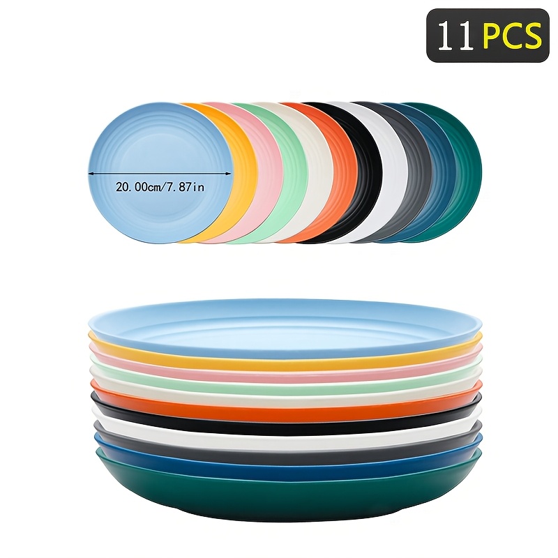 

11pcs Round Plastic Plates Set, Reusable, Lightweight, Unbreakable, Dishwasher & Microwave Safe, Ideal For Home Kitchen, Restaurant, Outdoor Dining, Birthday Parties - Novelty Tableware