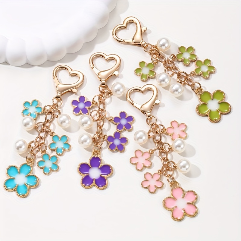 

1pc Nxqxn Floral & Pearl Keychain With Accent - Enamel Flowers, Ideal For Women's Bags & Car Keys, Perfect Birthday Gift