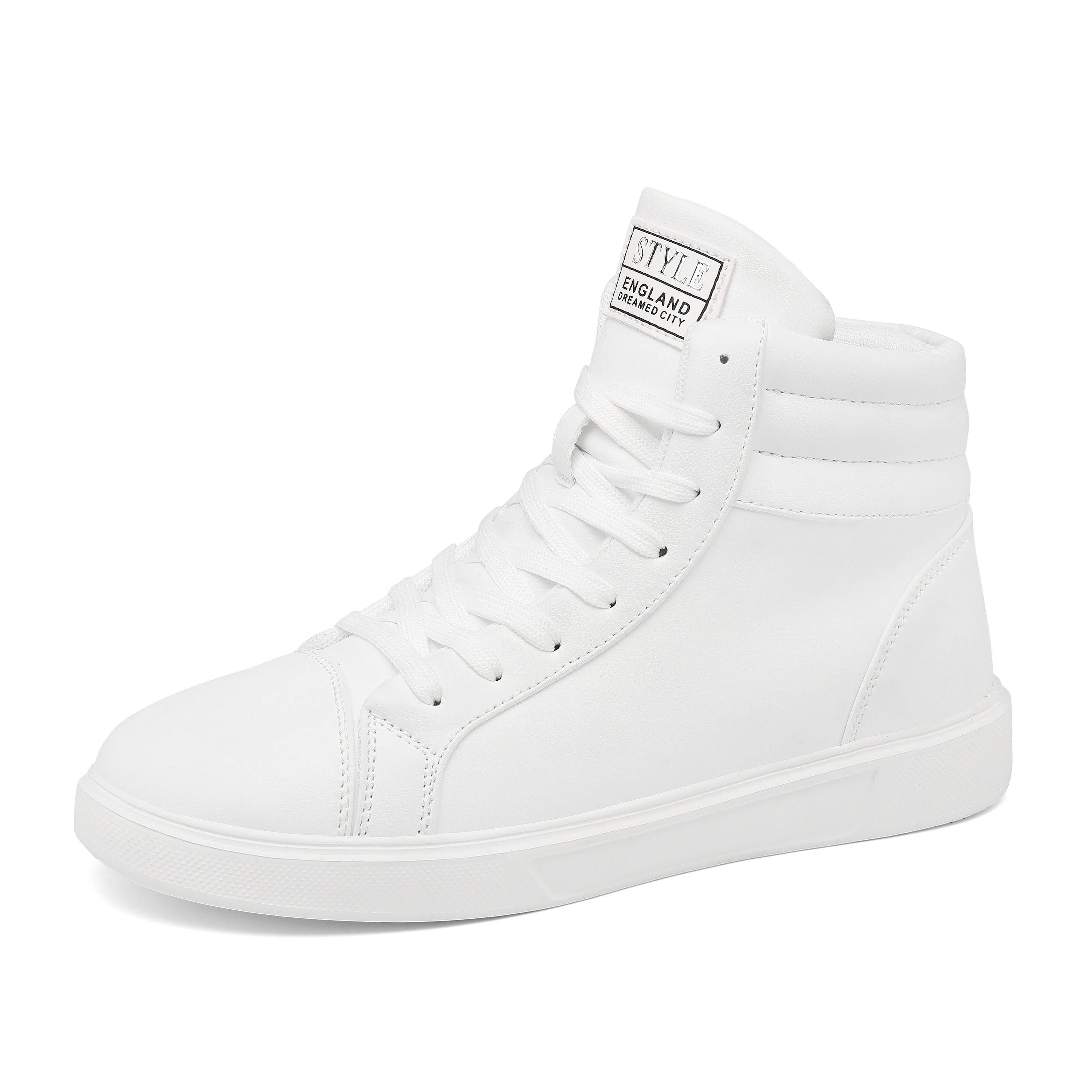 

High-top White Sneakers, Breathable Synthetic Leather, Lace-up Casual Shoes, Streetwear Fashion, Unisex Design, Durable Outsoles, Comfort Fit
