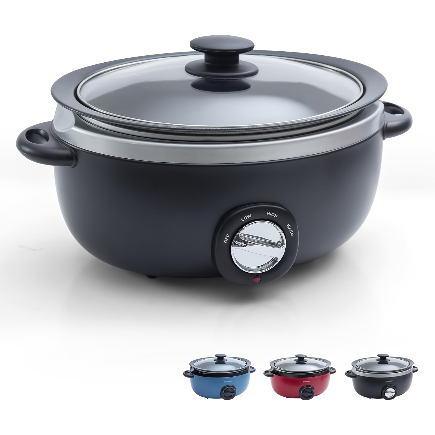 TEMU 6.5-quart Slow Cooker, Removable Aluminum Pot, Dishwasher Safe, Glass Lid, Adjustable Temperature And Food Warming, Families.