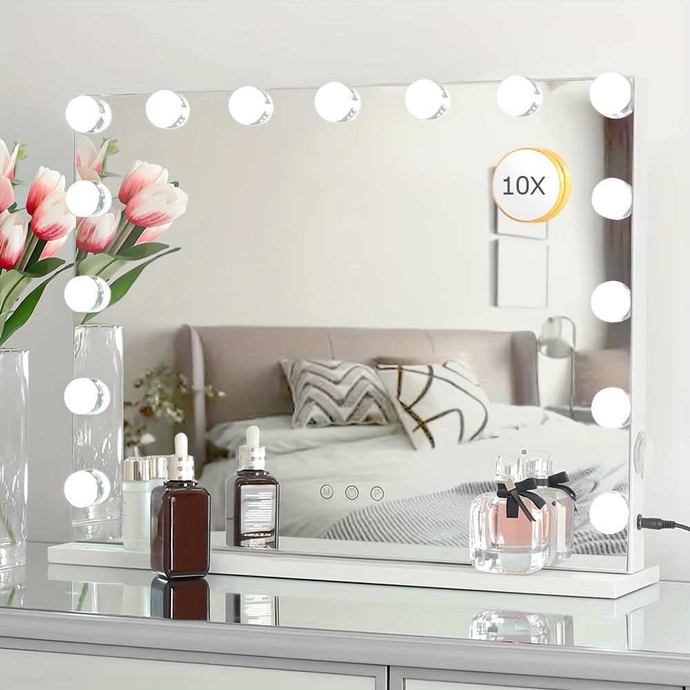 

1 Set Desktop Lighted Beauty Mirror, 23" Square Makeup Mirror With Portable Princess 3 Color Modes, Smart Touch Control.