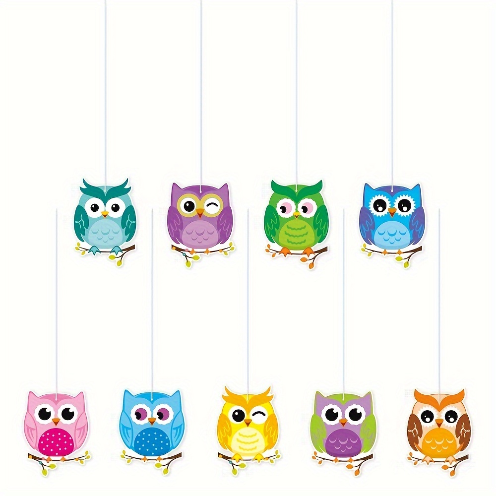 Owl Hanging Ornaments Set Of 9 - Assorted For Classroom Decor, To School, Decorations, Universal , Non-electrical
