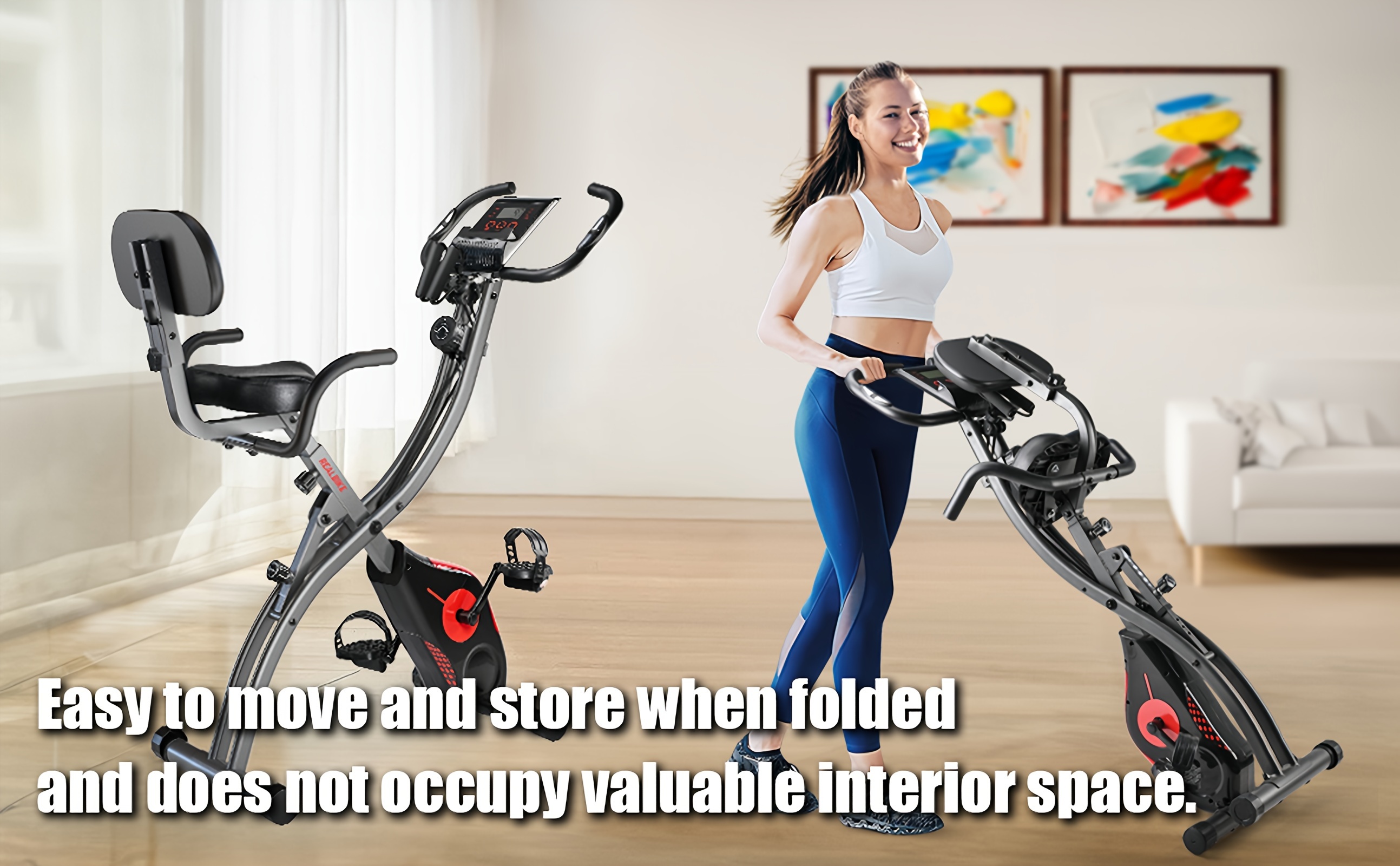 [Quiet Folding Bike] Ultra-Quiet, Foldable Magnetic Folding Exercise Bike with 8-Level Resistance - Heart Rate Monitor, LCD Display, Tablet Holder for Home Workouts, Purple