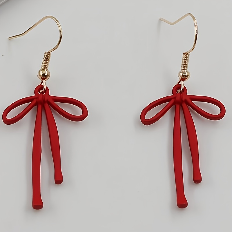 TEMU 1 Pair Of Valentine's Day Women's Fashion Candy-colored Hollow Bow Pendant Earrings, Tie And Bow Tie, Suitable For Daily Wear, Parties, Mother's