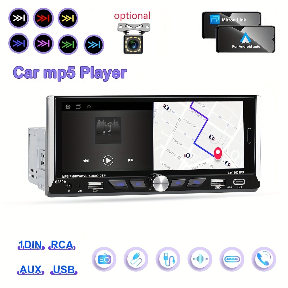 Radio Multimedia con pantalla táctil para coche, reproductor MP5, 1 Din, 7  pulgadas, HD, Mirror Link, estéreo, Bluetooth, 2USB, cámara FM, SWC - SDK  TALCA
