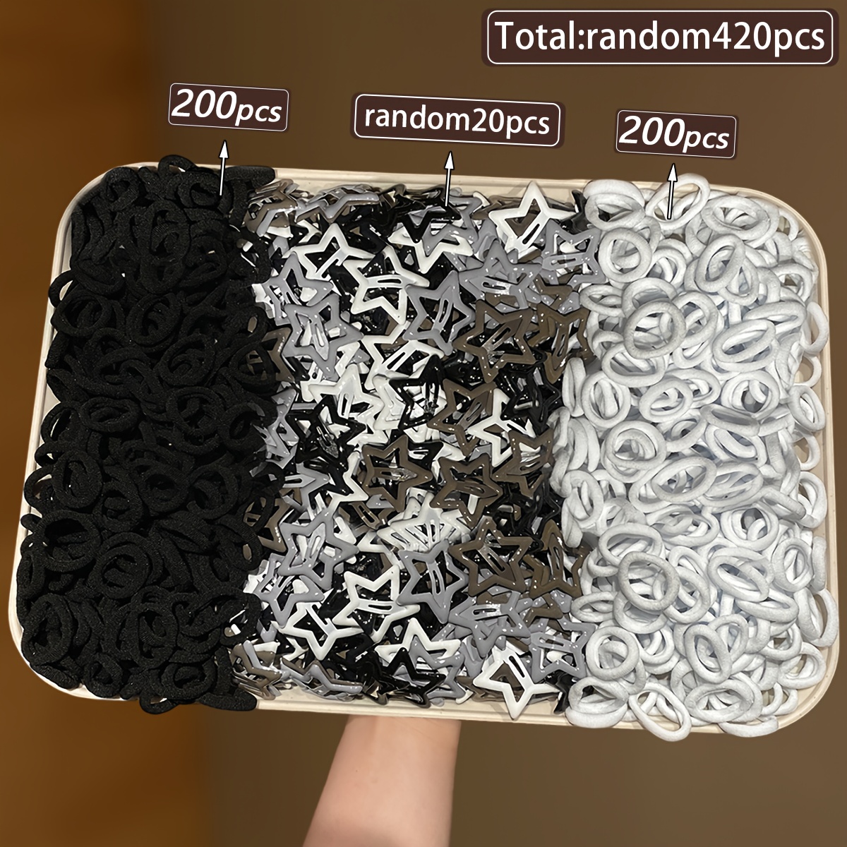 Image of Random Style 420pcs Solid Color Black And White Towel Circle Star Hairpins, Suitable For With Side Bangs, Hairpins, Braided Hairbands, Gift Hair Additions For Girlfriends