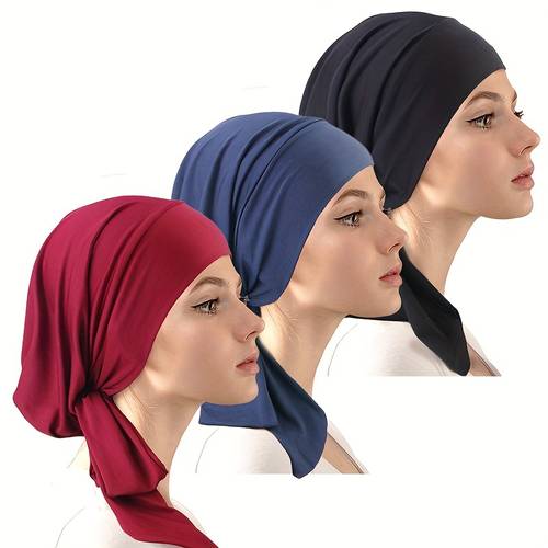 3pcs set muslim stretch streamer headscarf hat base cap turban bandage pirate hat