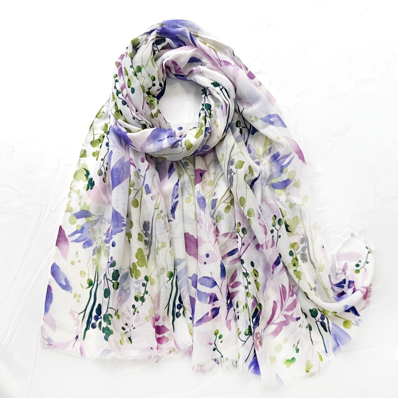E-shop Neuer Frühlings- und Sommer-Damen Schal mit frischem, künstlerischem Farbblock-Muster, bestehend aus einem Zweig- und Blumenmuster, weich und