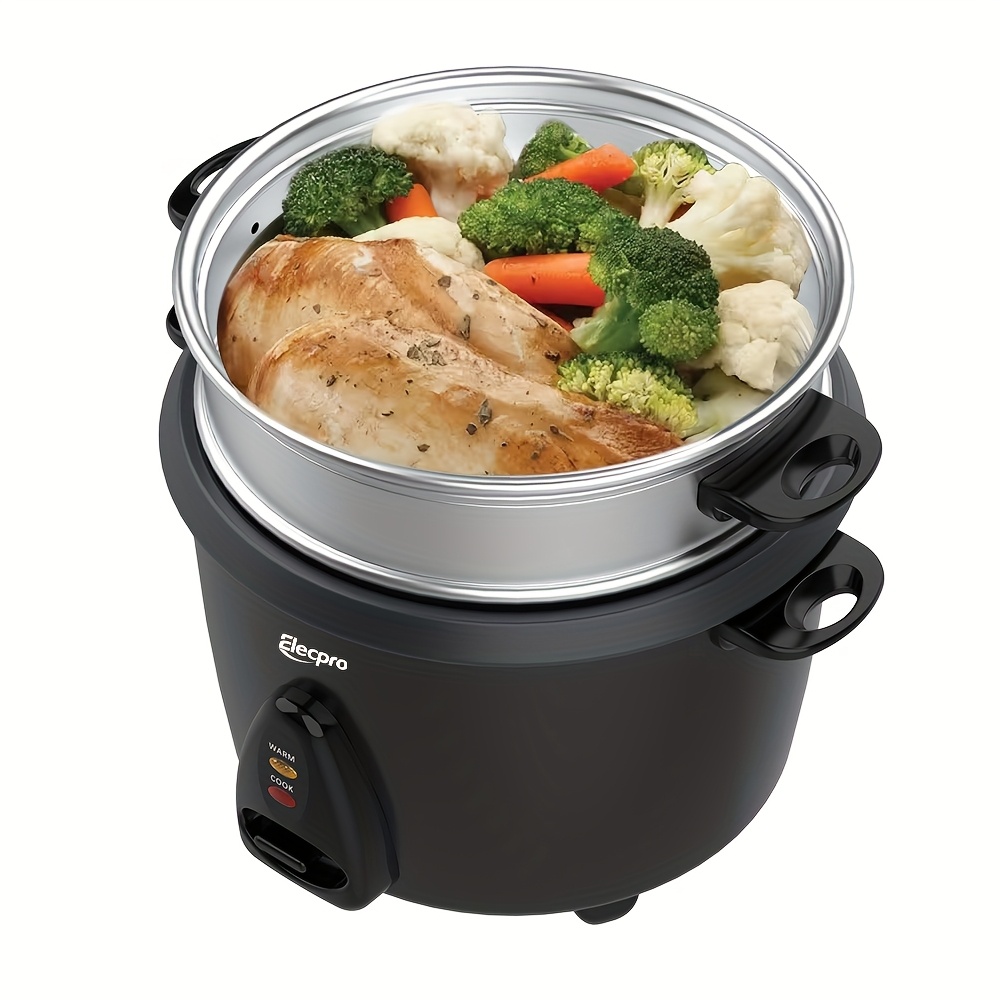 Elecpro Large Rice Cooker 10 Cups & 1.8L Uncooked | Cooks for 1-10 People, Glass Lid, Removable Food-Grade Non-Stick Pan, Aluminum Steamer for Soups, Stews, Grains, and Oatmeal