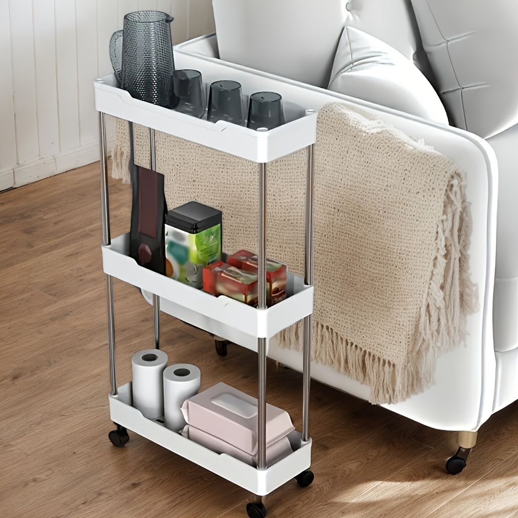 

2025 Sleek White Multi-tier Rolling Storage Cart With Adjustable Shelves - Ideal For , Easy Wheels, 1pc - Perfect New Year Gift