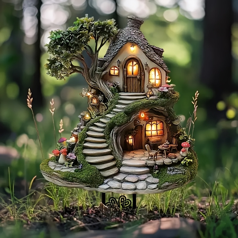 

2d Acrylic Fairy Tree House Garden Stake, 11.8" X 8.27" - Outdoor Decor For Potted Plants & Flower Beds, Ideal Anniversary & Christmas Gift, Thanksgiving