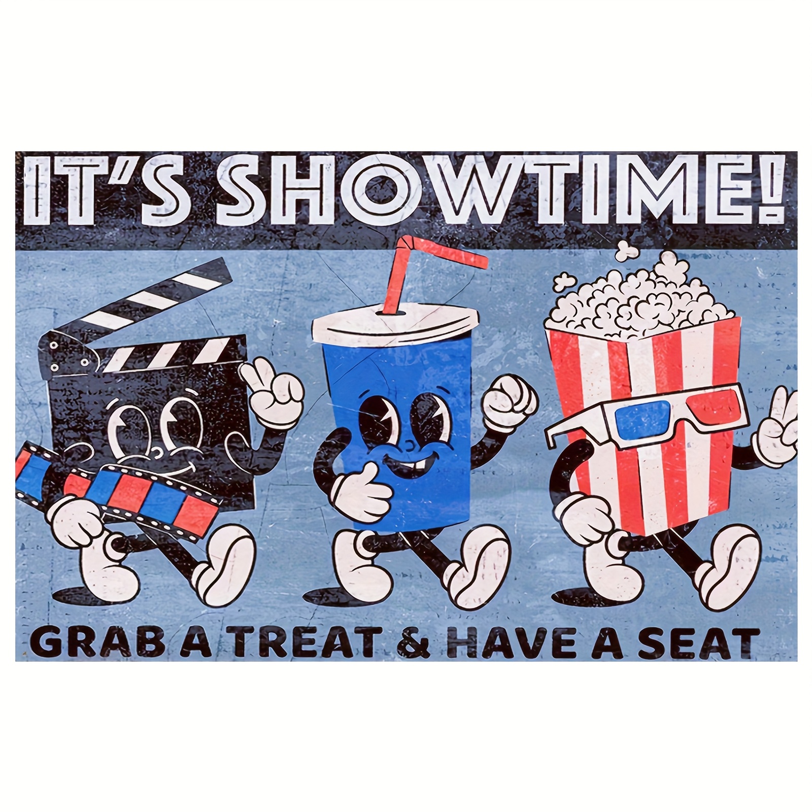 TEMU 1pc Frameless Retro Movie Night Canvas Art (12x18 Inches) – Popcorn, Soda & Snacks Theme With Vintage Film Design, Home Theaters, Bars, Cafes &