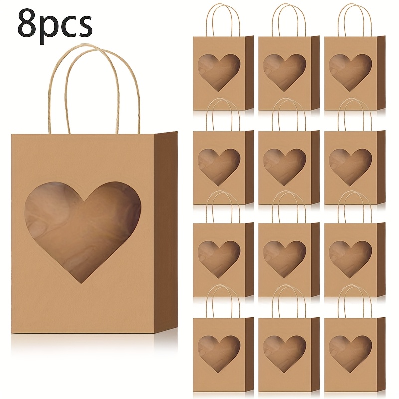 E-shop 8/12/16/24 Stück Fenster-Herzförmige Geschenktüten mit stabilen Papiergriffen – Transparentes Fenster für Hochzeiten, Geburtstagsfeiern,