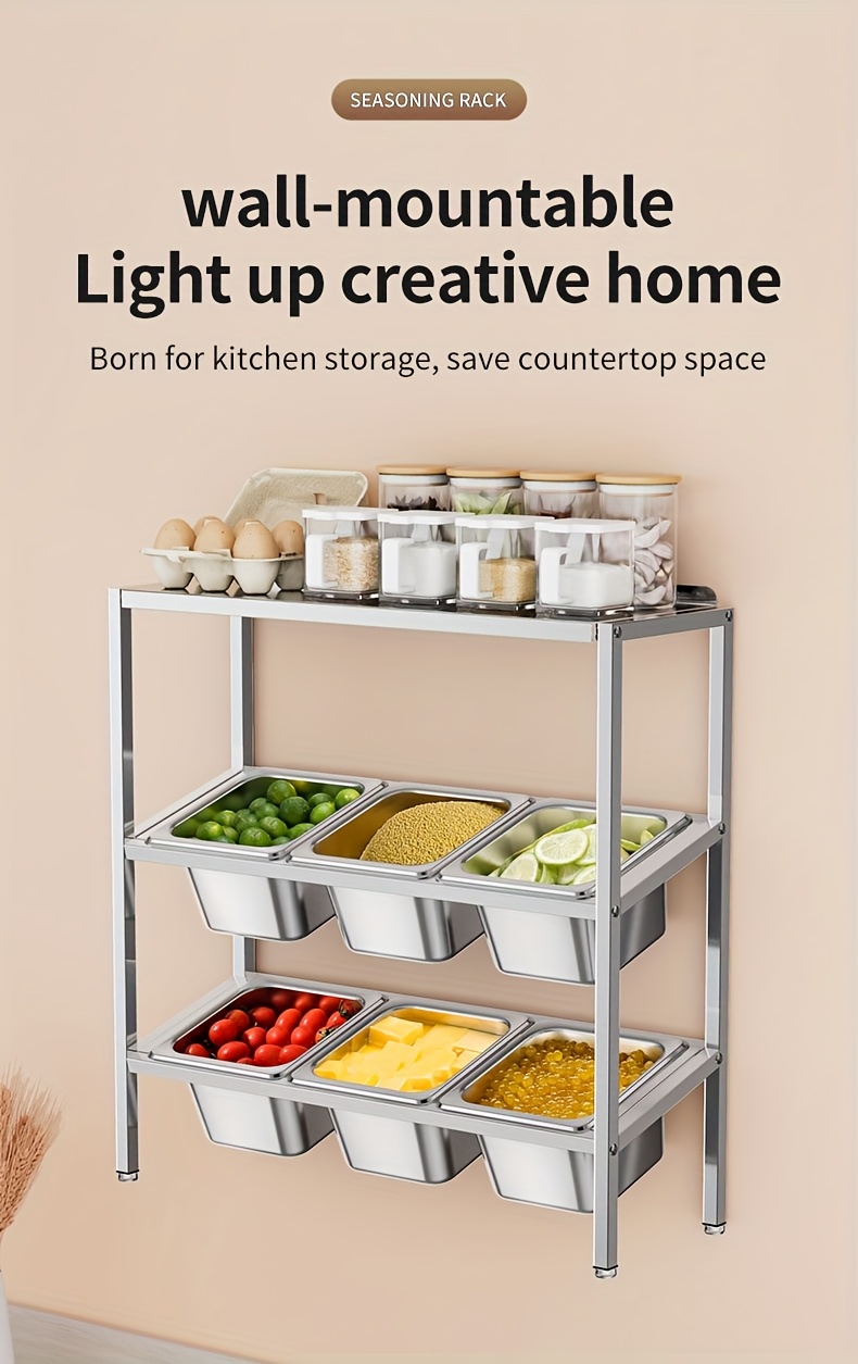 stainless steel 3 tier kitchen organizer with lids   spices fruits more   countertop storage solution details 5