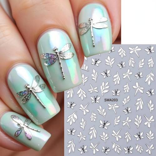2pcs dragonfly leaf nail stickers summer self art decoration womens diy exquisite hot stamping pattern nail stickers easy to stick suitable for nail design