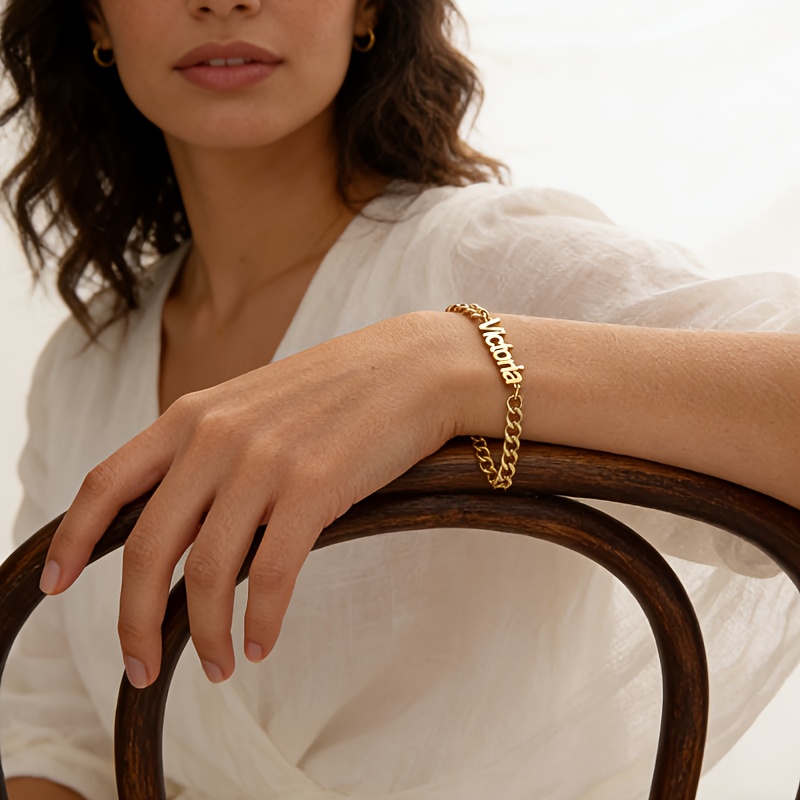 TEMU Bracciale Personalizzato con per Donne - Iniziali/Prezzo Conveniente per Catena , Regolabile in Acciaio Inossidabile 304 per Uso , Regalo per