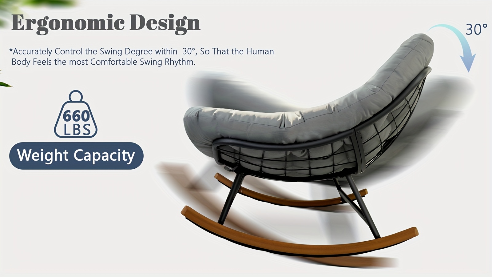 [Outdoor Rocking Chair] Outdoor Patio Rocking Chair, Oversized Papasan Rocking Chair for 2 with E-Coated Steel Frame And Thick Cushion