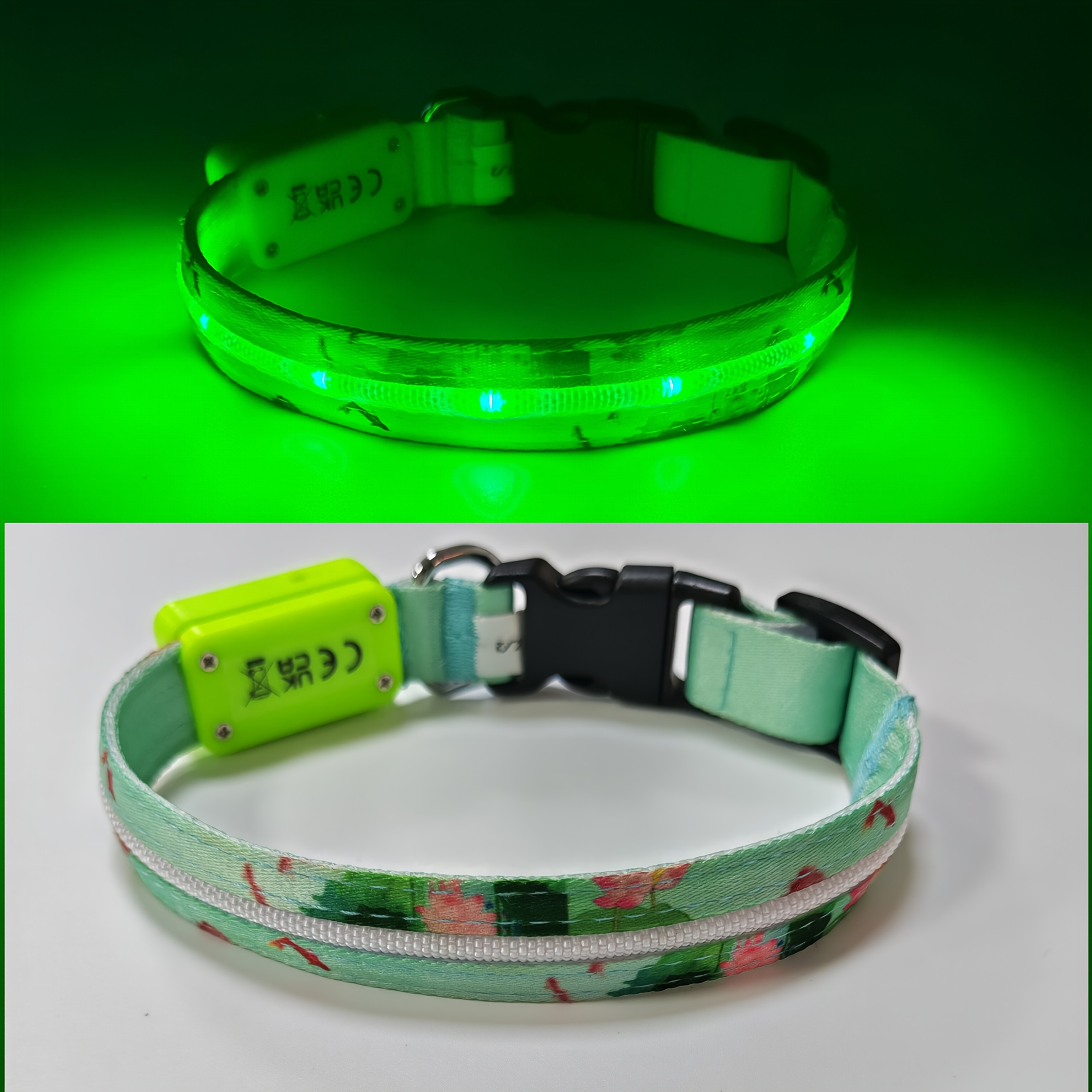 New High-quality Chinese-style Led Light- Collar, Easy Usb Charging/-up , Ipx7, 1000 Meters Safe Distance, Nylon Printed Chinese-style Pattern, Suitable For Pets To Walk At Night, Universal Collar