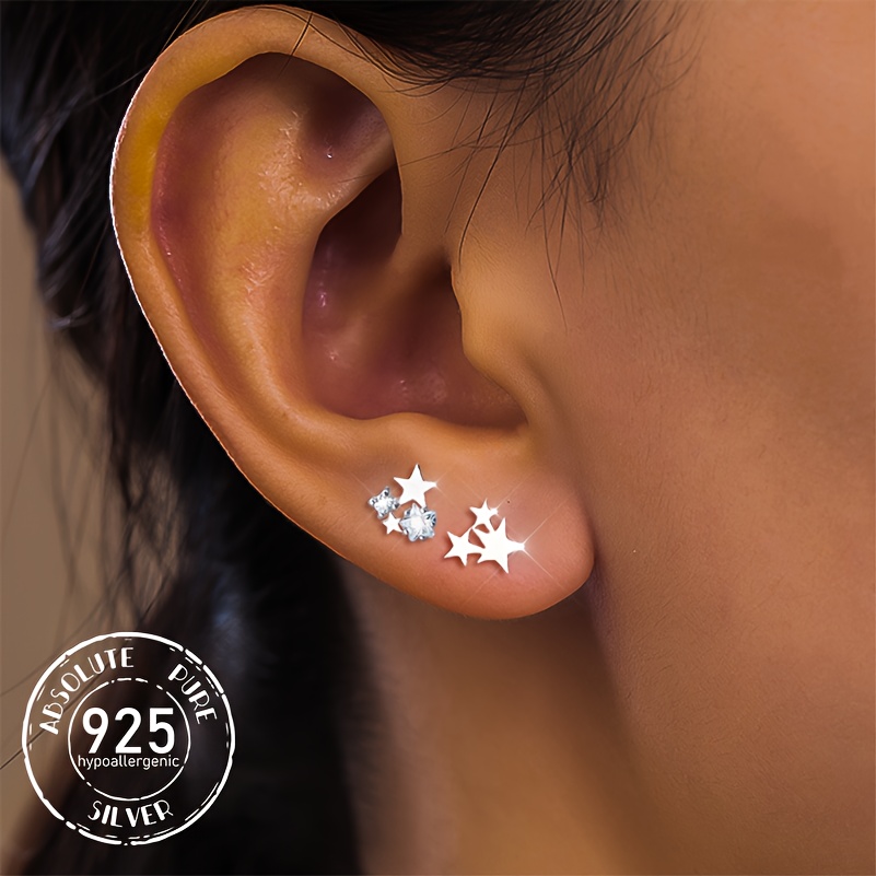 

925 Pure Silvery Ear Five-pointed Star Ear For Men And Women, Simple And Elegant , All- Gift For Girls