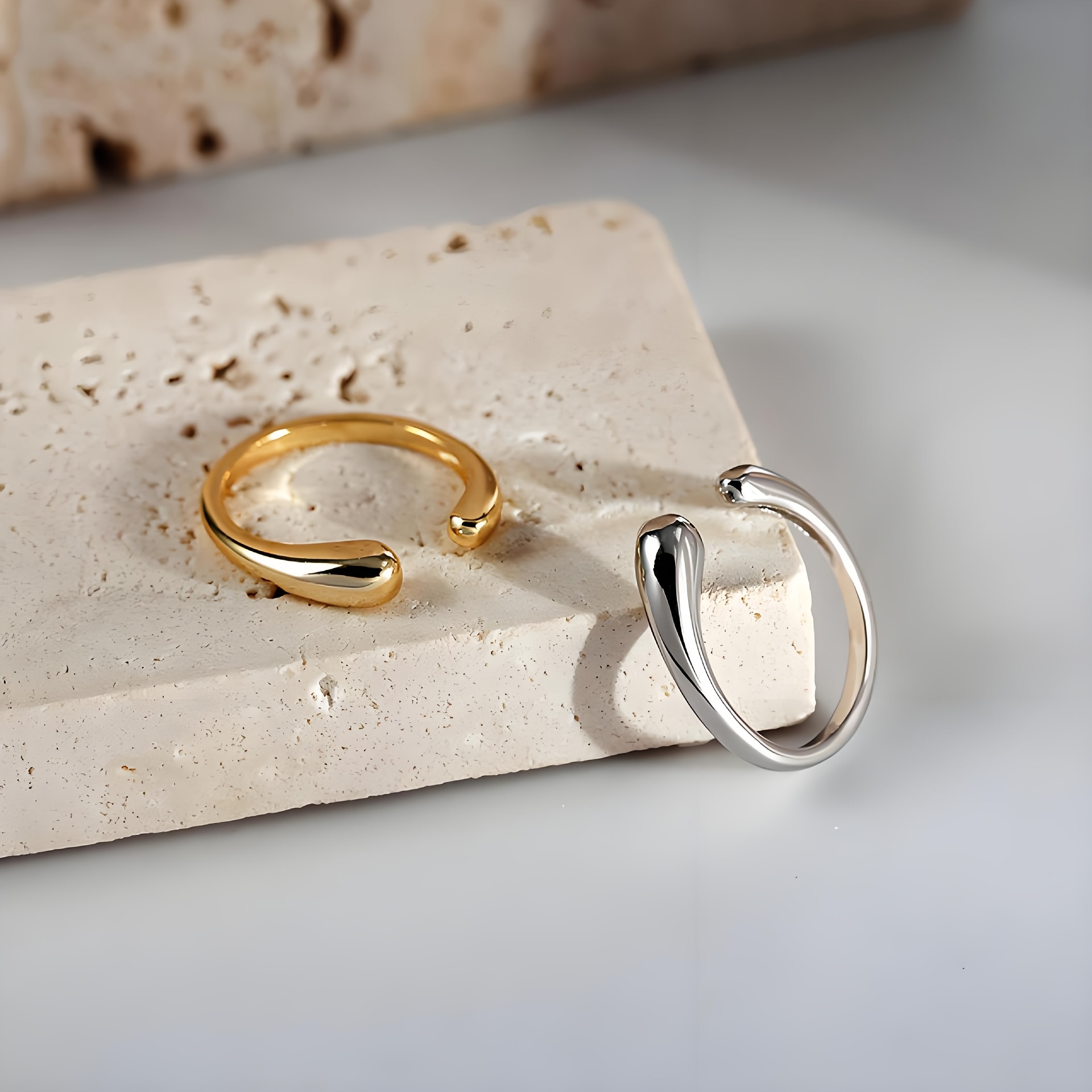 Women's Water Drop Stainless Steel Open Ring