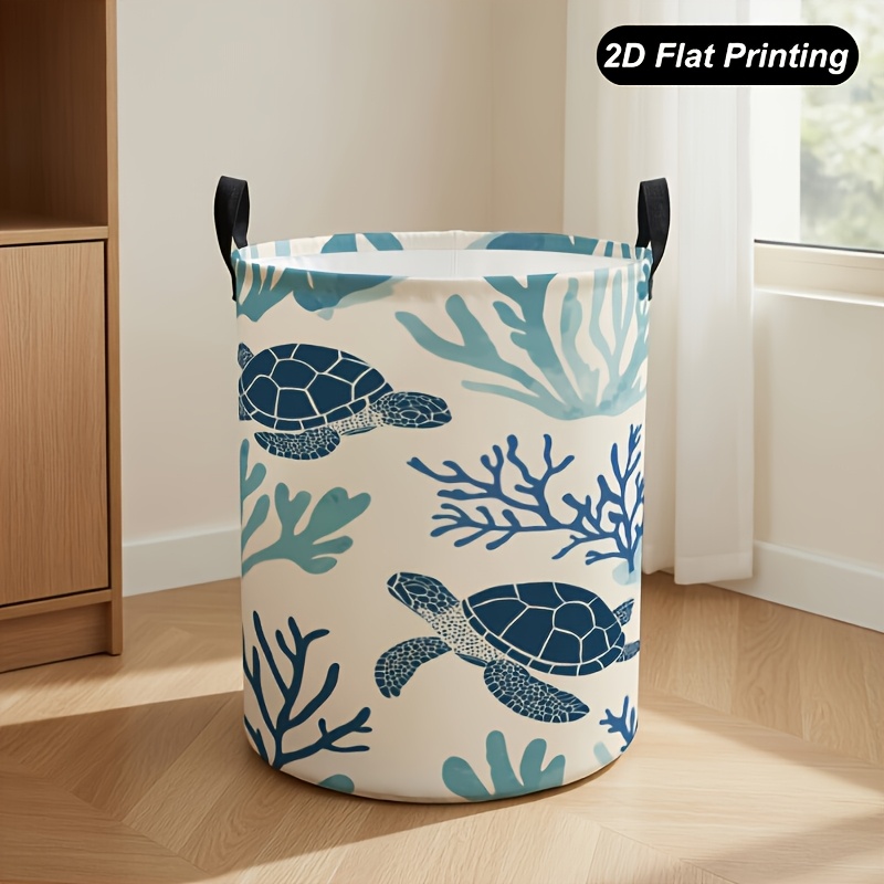 TEMU 1 panier à linge Dokriy avec motif de tortue. Panier de rangement portable et pliable, adapté à une utilisation dans les de bains, la décoration