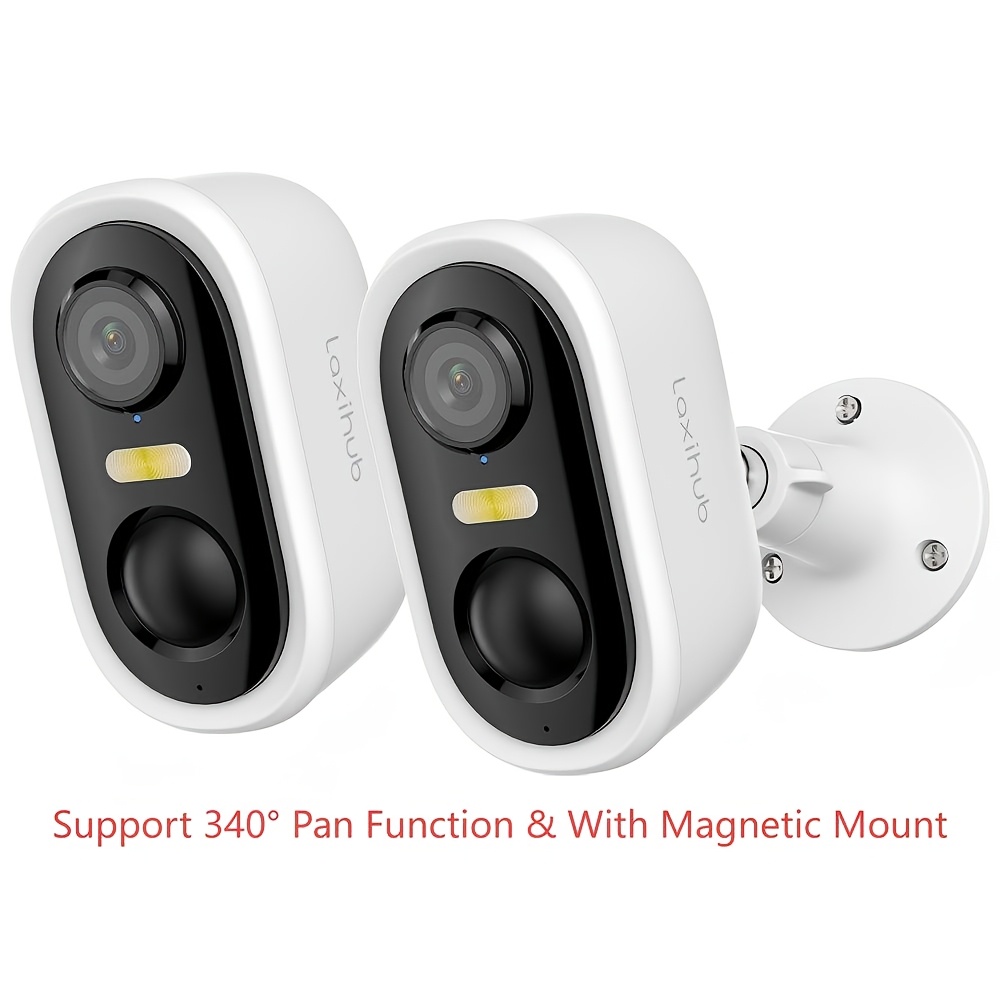 Image of 2pcs Laxihub Outdoor Security Camera, 1296p Resolution, 5200mah Battery Powered Cctv Camera For , Cloud/sd(up To 256g) Storage, Detection, Spotlight, Color Night Vision, Audio Detection