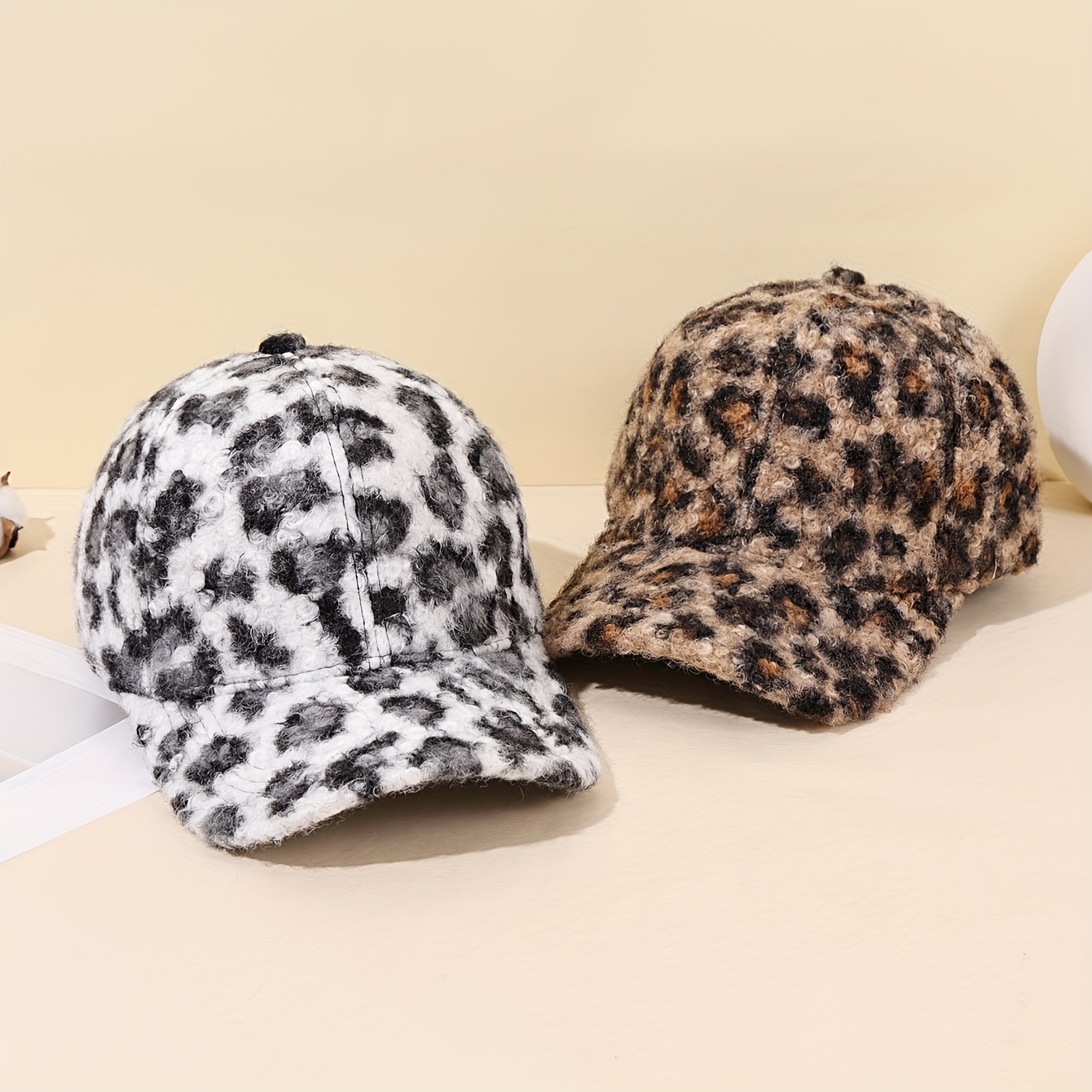 1 2pcs leopard print fuzzy baseball cap soft warm winter hat  display picture 1