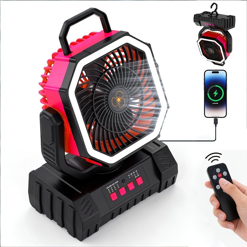 TEMU 20000mah Battery Powered Camping Fan - 59h Max Cooling, Rechargeable Battery Operated Oscillating Floor Fan With Charger, Remote & Hook, Strong